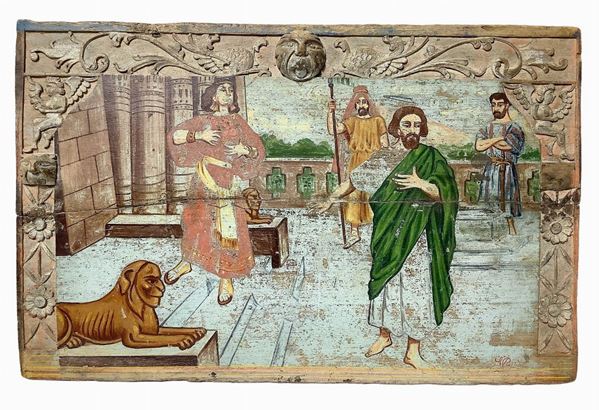 Sicilian cart part depicting scene with Sphinxes. Cm 34x54