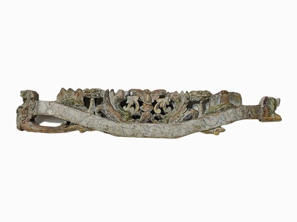 Sicilian cart "chiave" with dragons eagle and tower. Cm 83x15