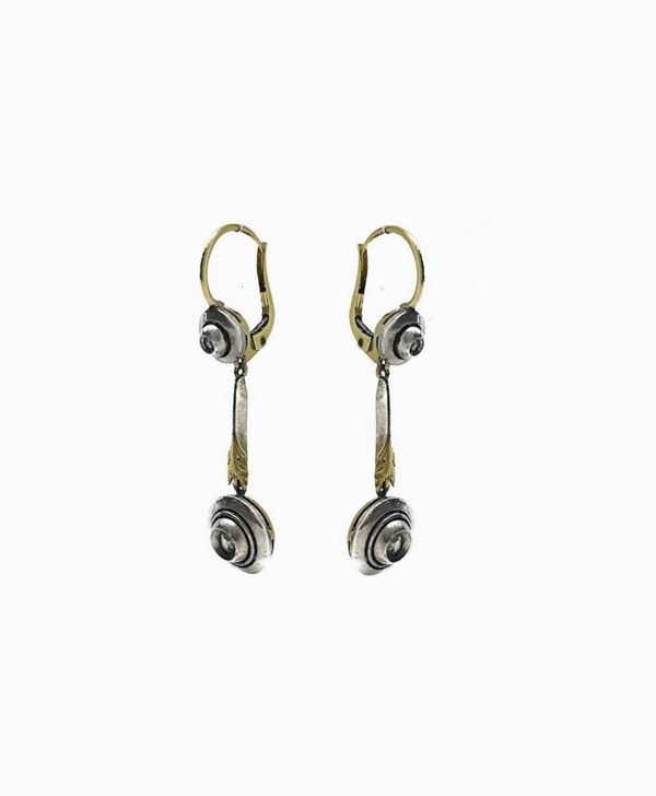 12 K gold earrings and silver pendentif diamond rose cut. Gr 4.8