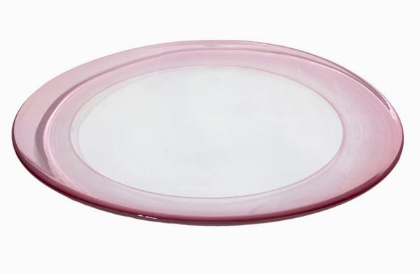 Great Murano glass centerpiece. Circular shape with outer band in pink tones.
Diameter cm 44