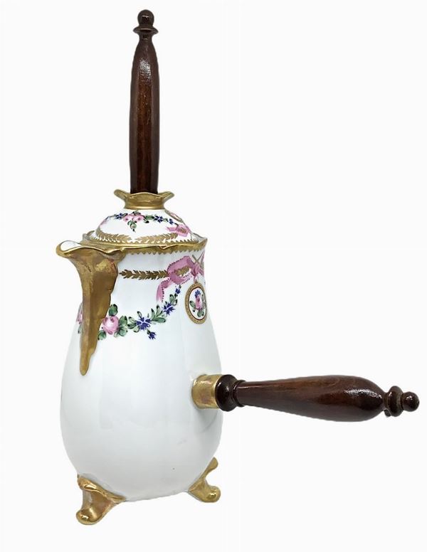 White Limoges White Limoges Cappuccinator Decorated in Gold and Polychrome, Years & Lsquo 50.
