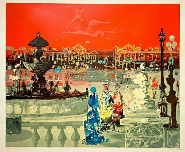 Serigrafia &ldquo Place de la Concorde" (1/130), 1993, Jean Calogero&nbsp (Catania 1922 &ndash  Catania 2001). 1993,Cm 70x100, in cornice cm 78 x 108
