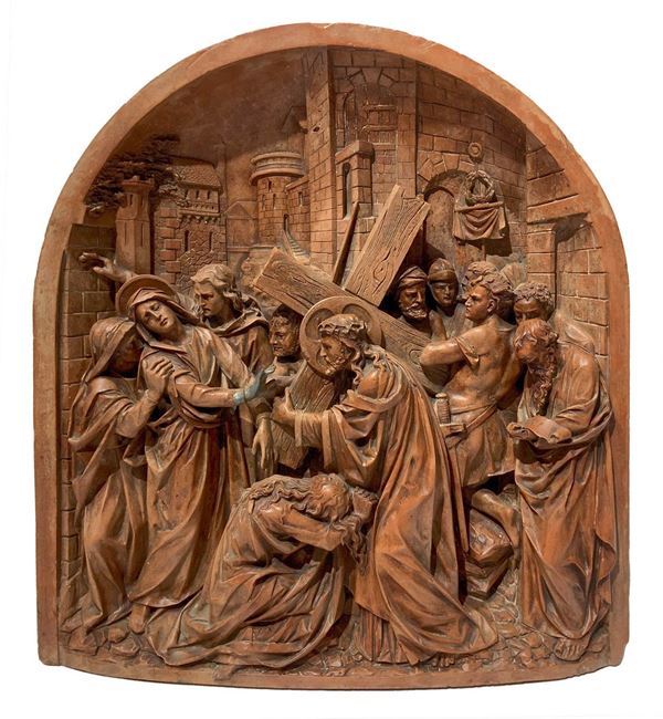 Antonio Begarelli - Cristo portatore di Croce, scultura in terracotta 