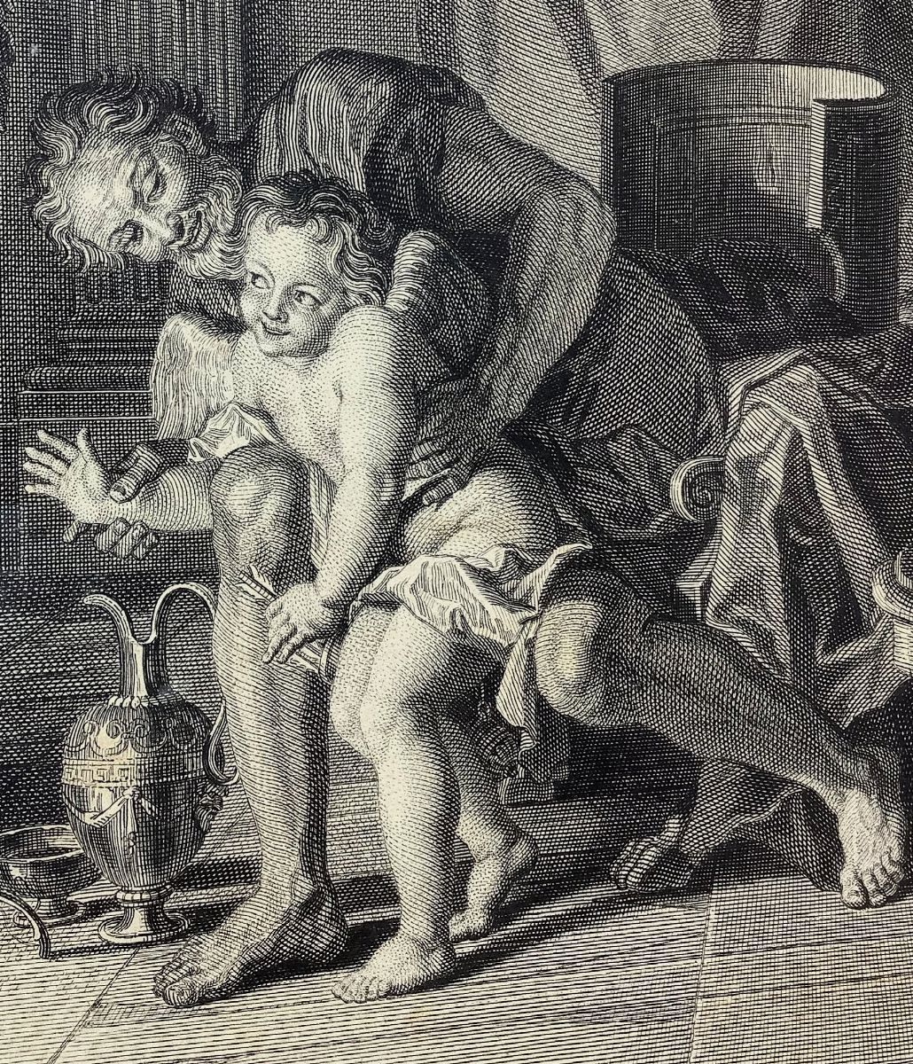 Coppia di incisioni raffiguranti amore in casa di Anacreonte e scena pastorale