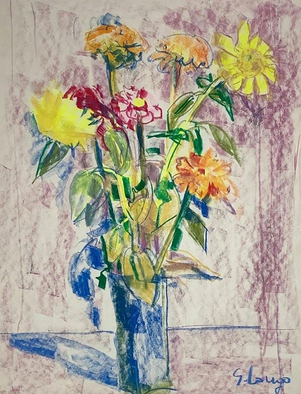 Pastello su cartoncino raffigurante natura morta di fiori, firmato in basso a destra G. Longo, cm 66x46 in cornice cm73x63