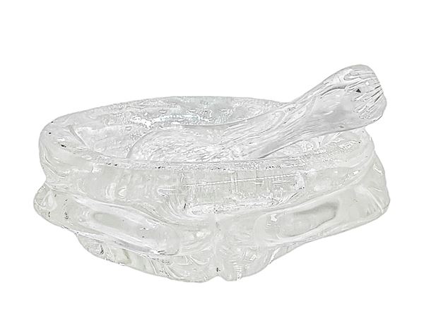 Mortar and pestle poulegoso glass with silver leaf inclusions. Cm 19x7

