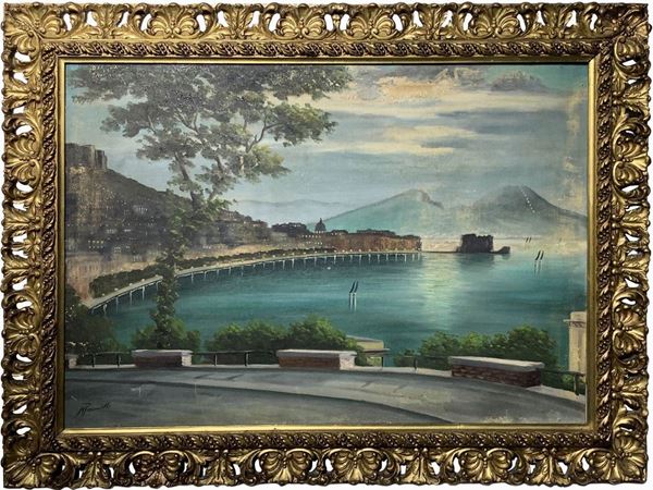 Dipinto ad olio su tela raffigurante marina, pittore napoletano, firmato N. Janniello. 50x70, olio su tela. Firmato in basso a sinistra.