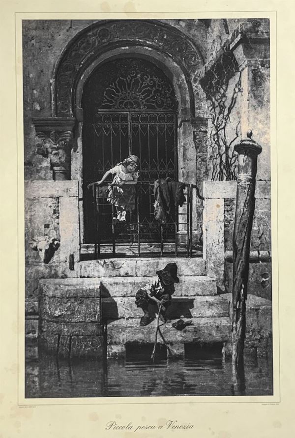Etching of small-scale fisheries in Venice. In gilded wooden frame. In frame 90x70 cm