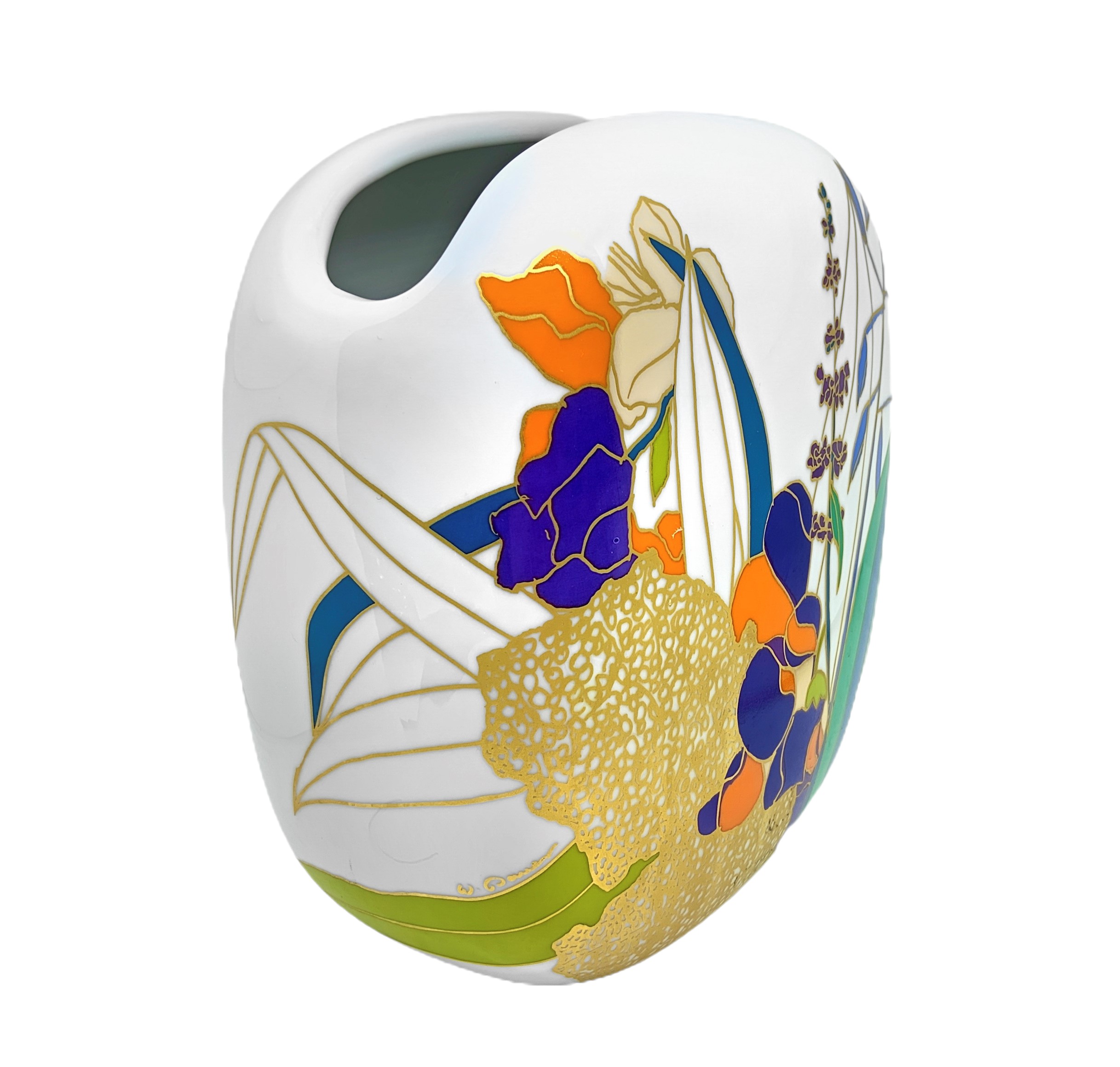 Rosenthal - "vaso Dipinto con Smalti a Motivo Floreale"