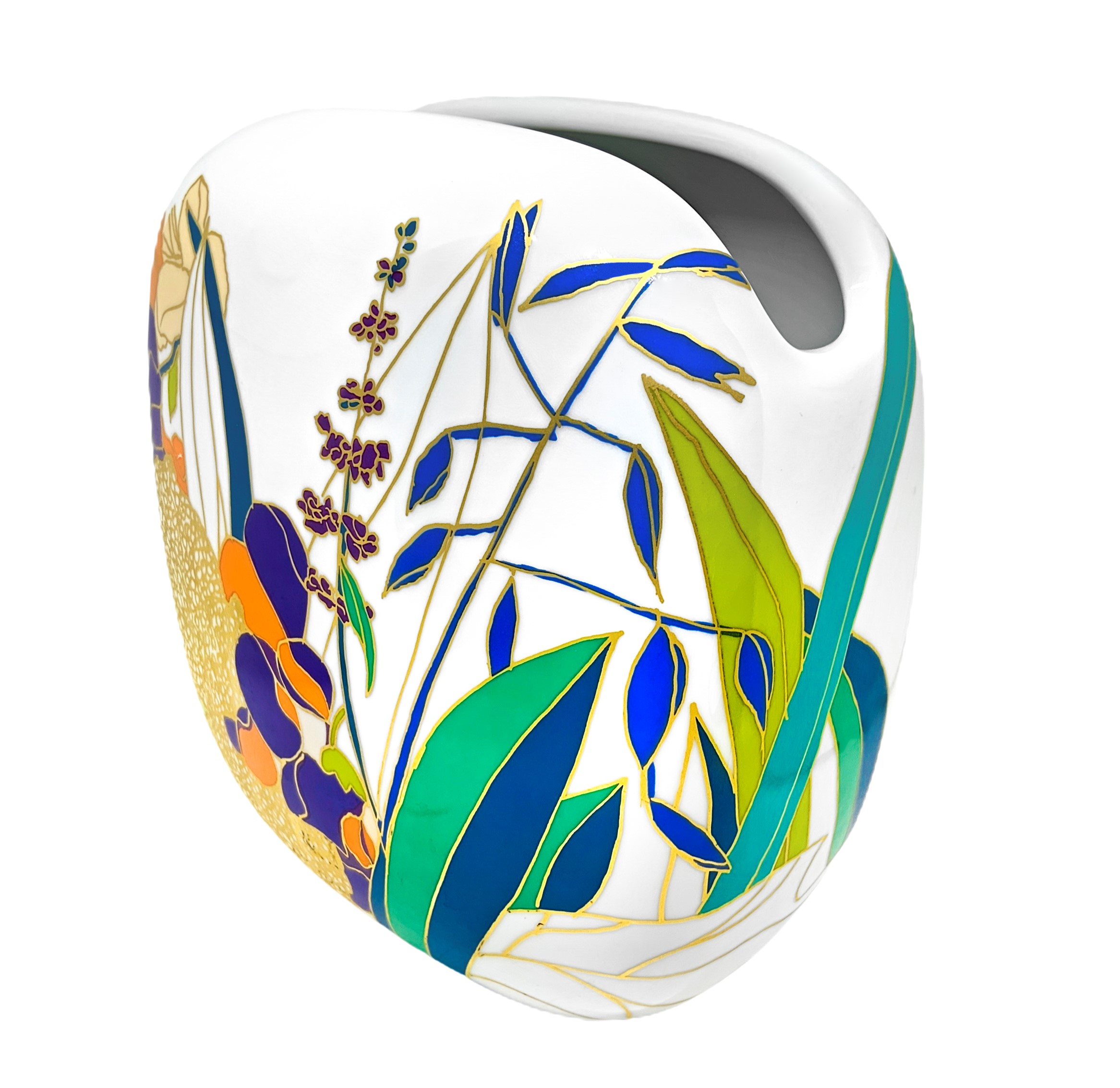 Rosenthal - "vaso Dipinto con Smalti a Motivo Floreale"