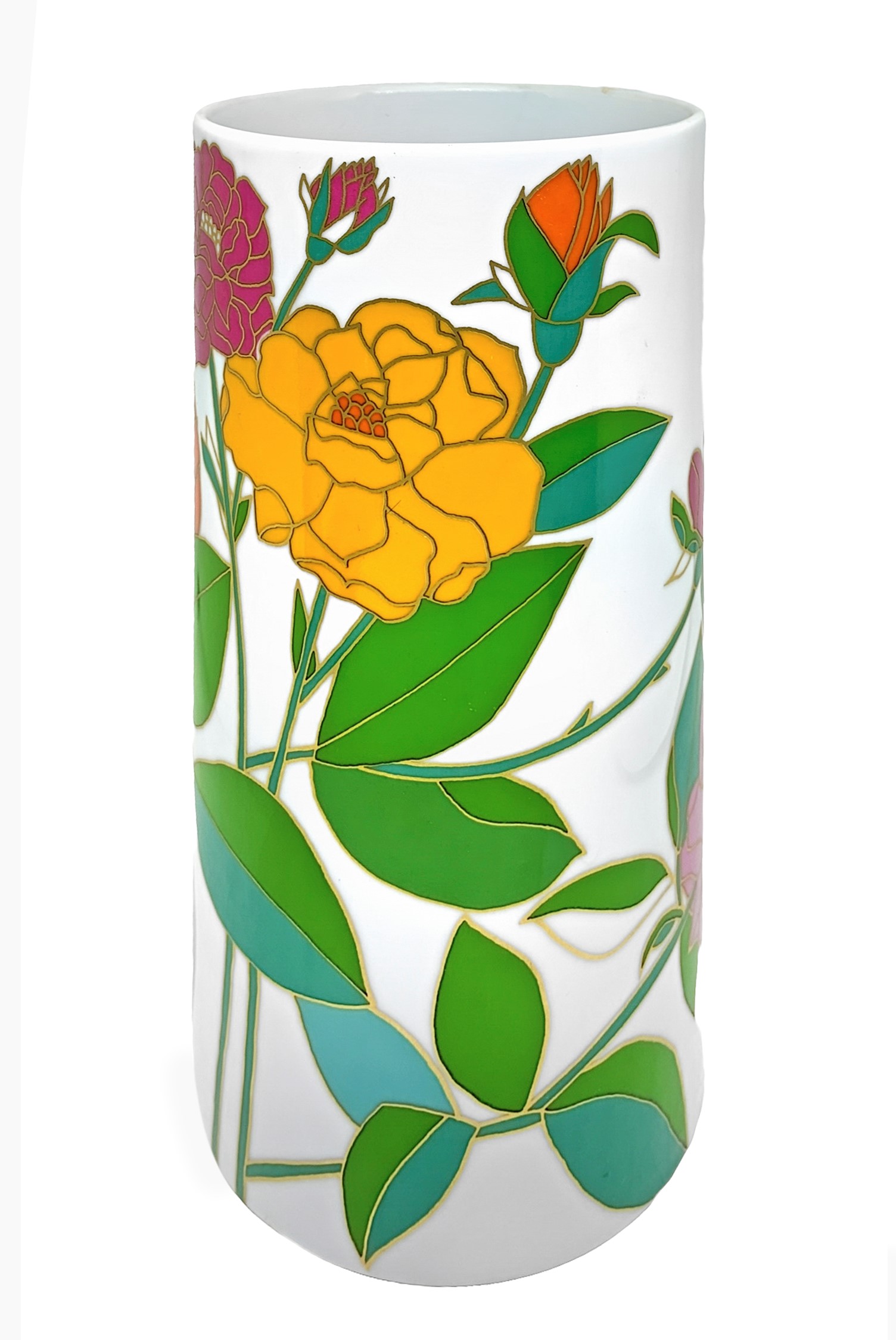 Rosenthal - "vaso Dipinto con Smalti a Motivo Floreale"