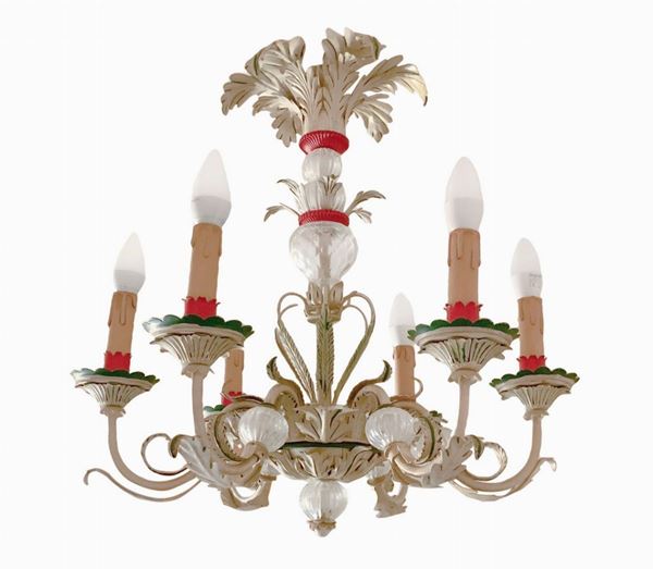 Polychrome lacquered metal chandelier and spherical windows. A six lights.
5 cm 55x60