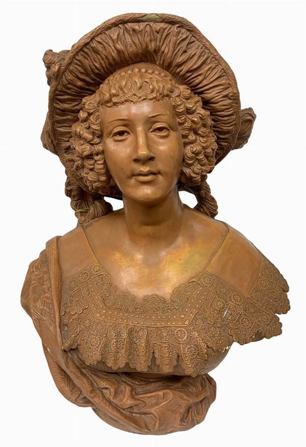 Jean Rordof - Mezzobusto di donna in terracotta di Jean Rordorf, scultore austriaco del XIX secolo che ha esposto al Salone di Vienna nel 1871.