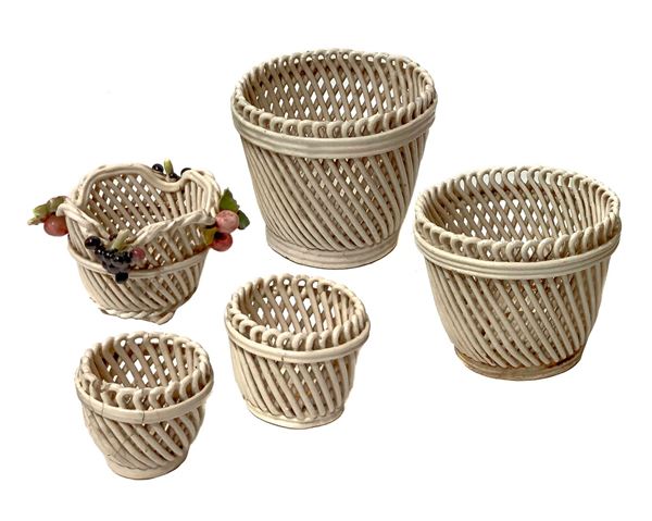5 vasi in ceramica a cesto manifattura Bassano