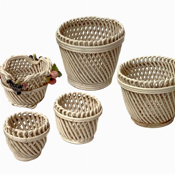 5 vasi in ceramica a cesto manifattura Bassano