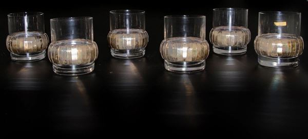 Set di n. 6 bicchieri in vetro e argento, anni '60