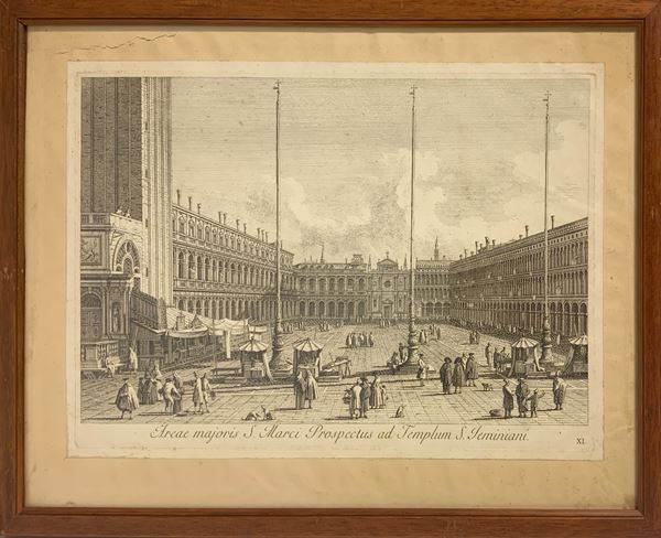 Etching depicting Venice Templum Geminiani. Mm mm 400x550 290x450 in frame