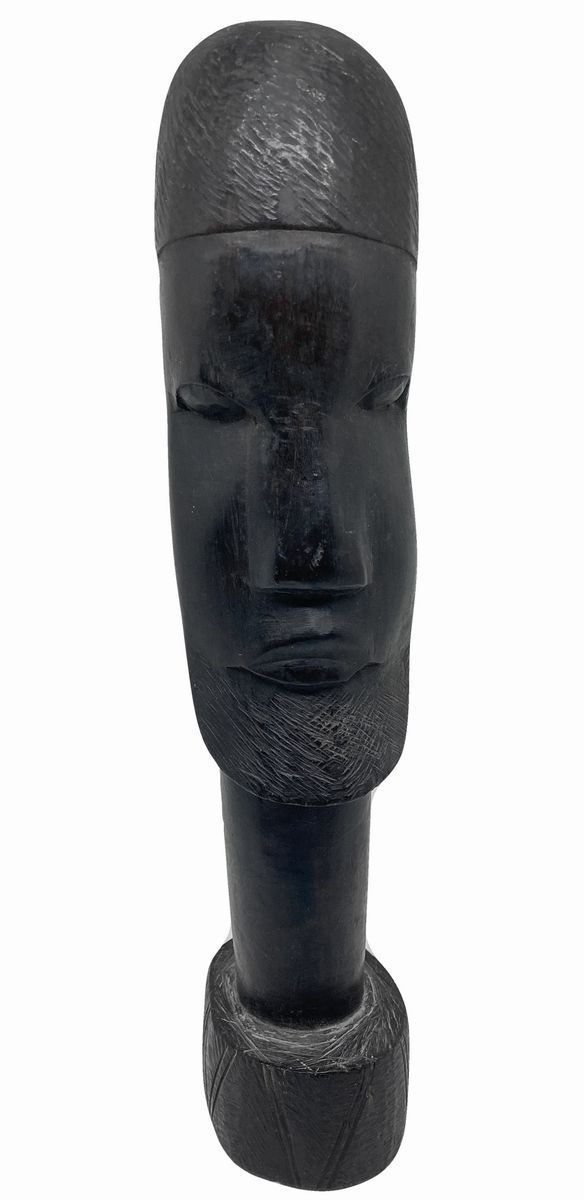 Wooden sculpture depicting African man. H 31 cm, 9 cm base