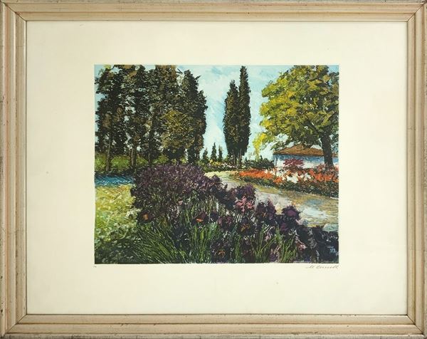Michele Cascella - Cascella Michele (Ortona 1892- 1989 Milano), litografia raffigurante casa in campo di fiori, 33/200. Firmata in basso a destra M. Cascella. In cornice cm 64x84