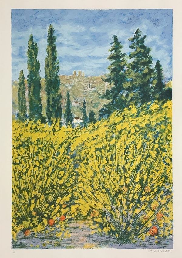 Etching depicting flowers, 58/200. Signed on the bottom right corner M. Cascella. In frame 91x69 cm