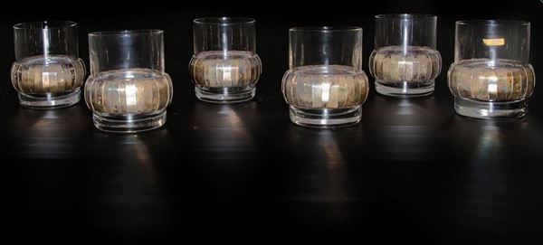 Set di n. 6 bicchieri in vetro e argento, anni '60
. 