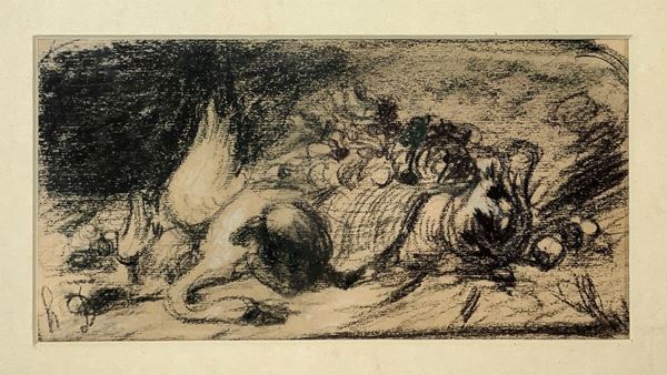 Honor&eacute  Daumier&nbsp (Marsiglia, 1808 &ndash  Valmondois, 879),&nbsp Disegno tecnica mista su cartoncino (Carboncino biacca) raffigurante ... 