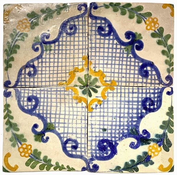 Vietri - Four squares of ceramic tiles 