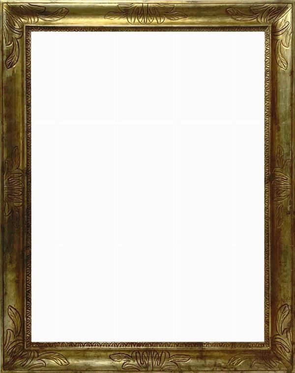 Wooden frame in leafy golden tray, nineteenth century style. .