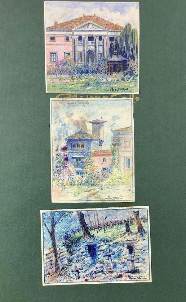  Triptych of pastel drawings on paper signed S.Vittorio anonymous nineteenth century. 150x142mm 165 x 135 mm 177 x 120 mm