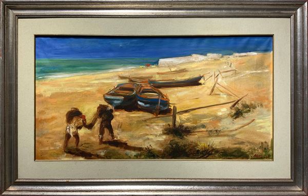 Ugo Attardi - Landscape with boats