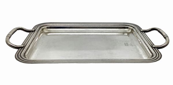 Nickel silver tray. Signed Mario Rivadossi. Cm 38x24