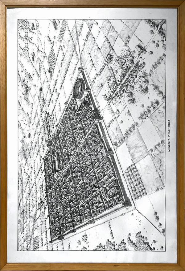 Print Augusta Praetoria (Aosta), designed by Francesco Horns (Modena 1952-Strambino 2020). 74x105 cm