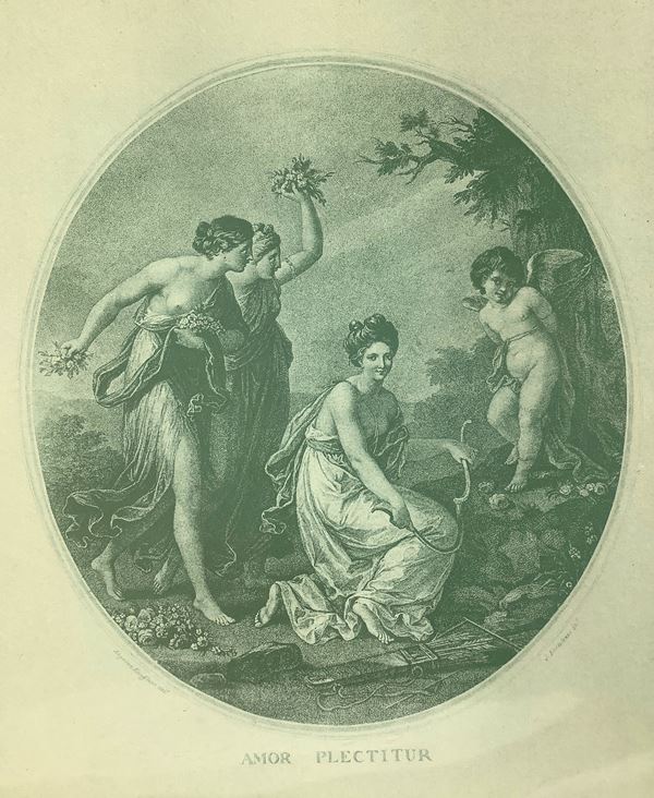 Pair of Etchings, depicting flora and love plectitur signed F. Bartolozzi. 24 x21 cm, in frame 43x 33 cm