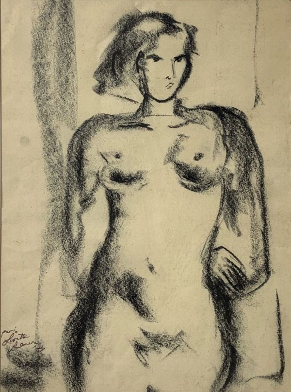 Charcoal design depicting woman nude, signed at the bottom left Loretta R. Charcoal design depicting nude woman, signed in ...