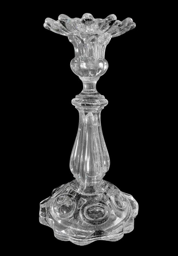 Candlestick hole in transparent glass, early twentieth century. H 23 cm.