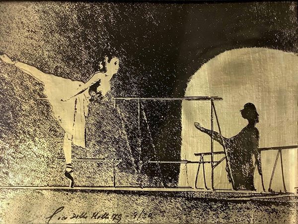Etching on cardboard depicting tightrope, to Coco Of Spring '79, 11x16 cm, framed 30x35 cm