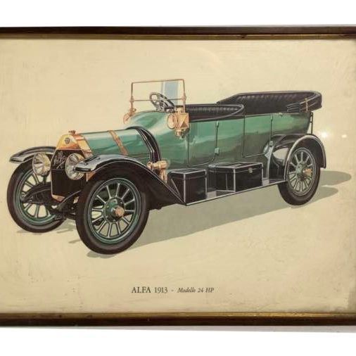 Three prints depicting vintage cars