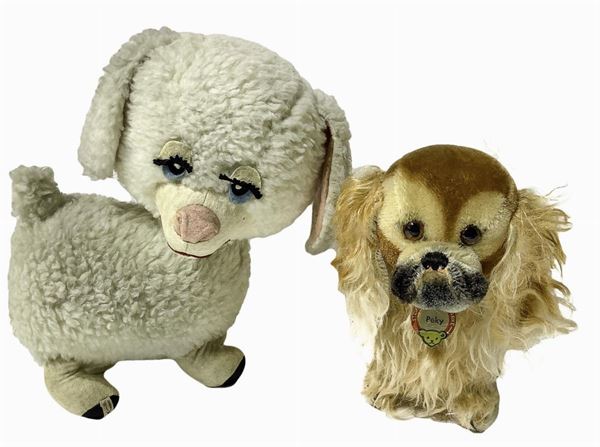 Pecorella Lenci, h cm 28; Cane Peky, h cm 20