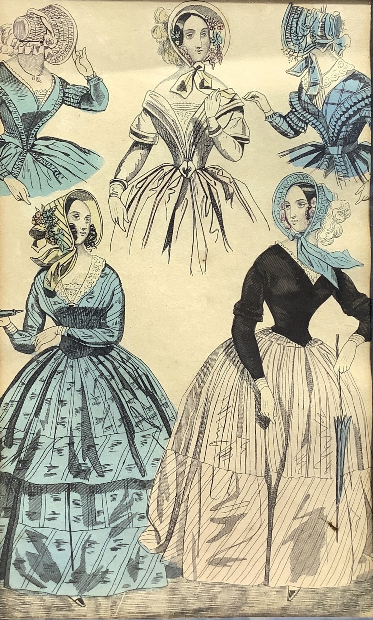 Guoux, Coppia di stampe raffiguranti abiti di moda femminili e dimora