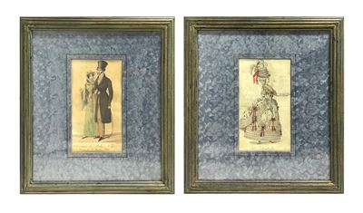 Coppia di stampe, Modes feminines, in cornice