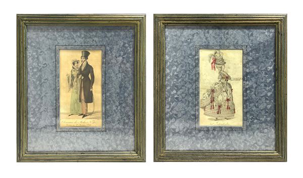 Pair of modes prints feminines. Cm 17x9, 14x10 33x29cm
