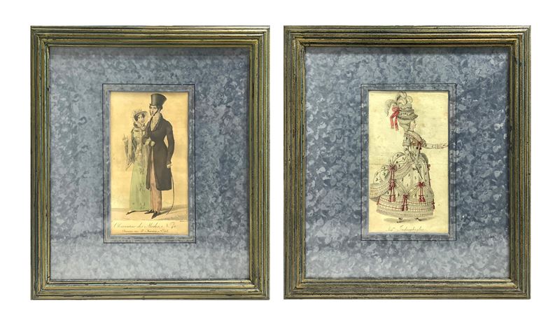 Coppia di stampe, Modes feminines, in cornice