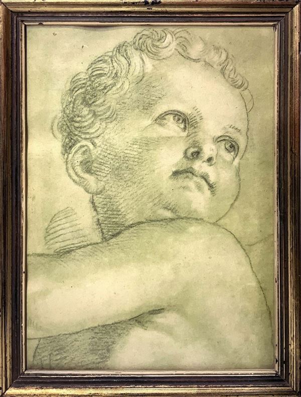 Print depicting the face of a child